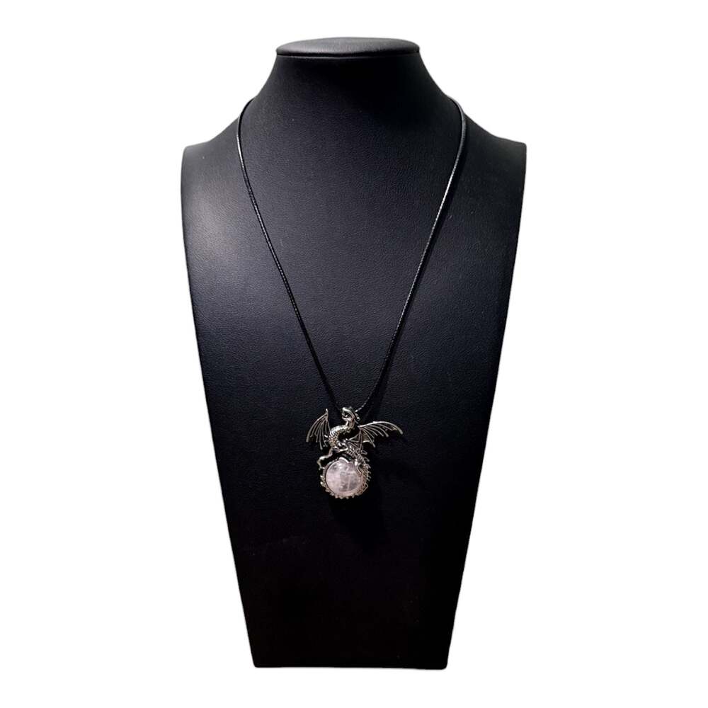 Clear Quartz Dragon Pendant Black Cord Necklace - Picture 3 of 3